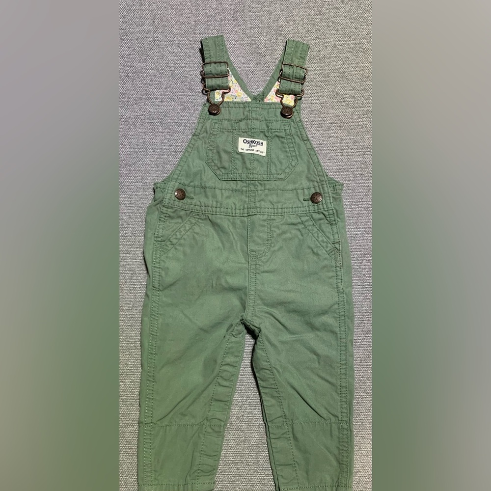 OshKosh B'gosh Vestbak Green Kids Overalls Lightweight with Floral Lining 9M